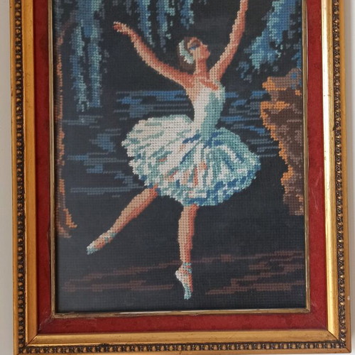 Embroidered ballerina framed artwork used, handmade