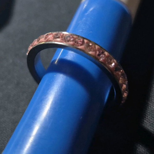 Eternity ring stainless steel with zirconia, like new, pink