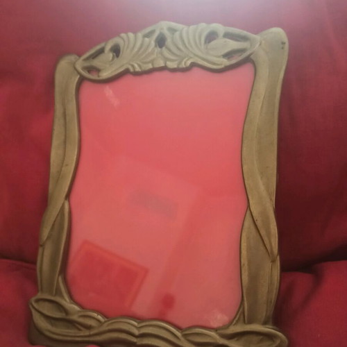 Vintage brass photo frame 17.5x20 cm with blue velvet, like new