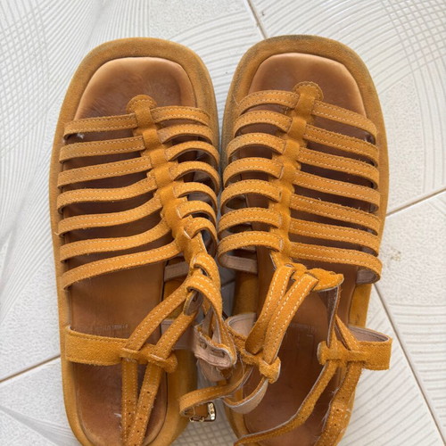 Tsitsivas leather women's sandals used, mustard color, size 38