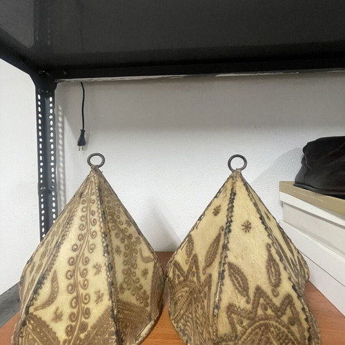 Leather wall sconces like new with Moroccan designs for exotic atmosphere