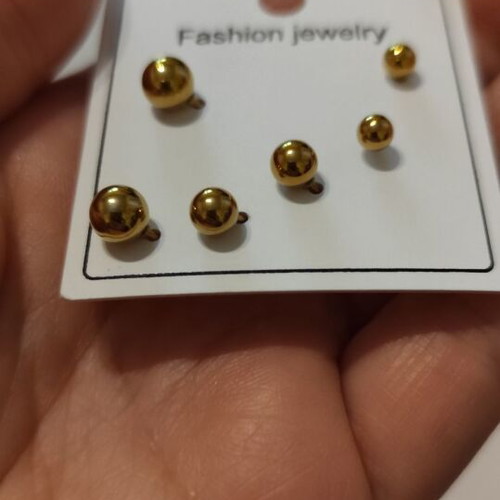 Gold stud earrings set of three pairs, stainless steel, new