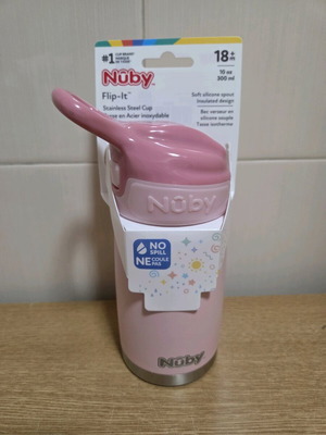 Биберон Nuby Flip-It Reflex от неръждаема стомана 300 мл розов нов