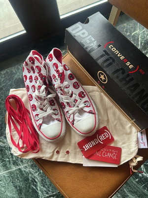 Converse Red athletic shoes new with velvet designs, size 36