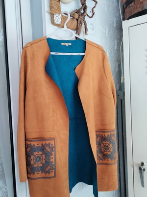 Sweet Miss suede open-front jacket XL, camel and petrol