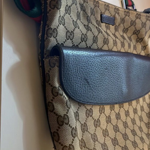 Gucci canvas messenger bag used, beige and brown crossbody