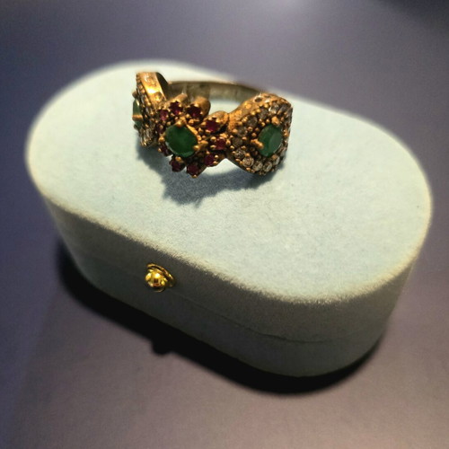 Silver women's ring with semi-precious stones used, size 60