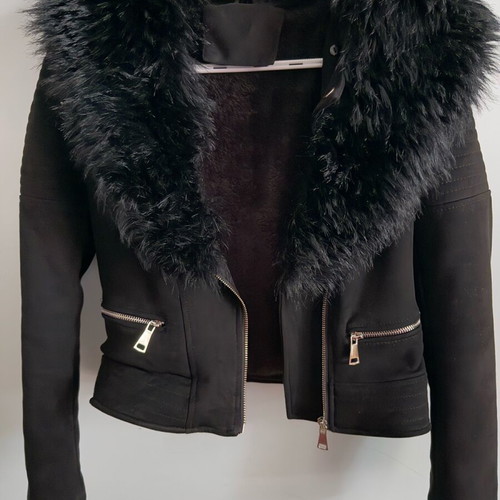 Suede coat medium with inner fur like new, black