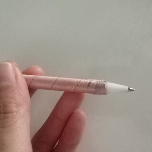 Pen with fluffy teddy bear new, blue ink with pink ribbon