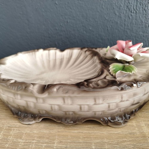 Vintage Capodimonte porcelain decorative ashtrays with roses, used