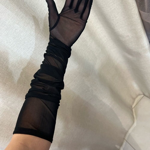 Long women's gloves made of elastic tulle new, black