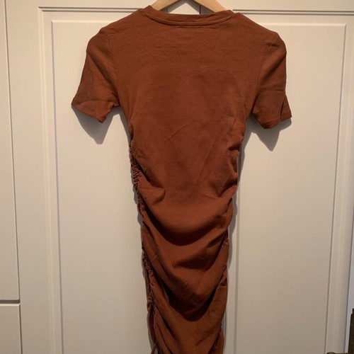 leni maxi dress brown Cara | Brown Matte Satin High-Neck Maxi Dress main image 1