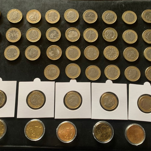 Coins collection used, 1 euro and 50 cent set
