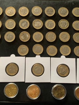 Coins collection used, 1 euro and 50 cent set