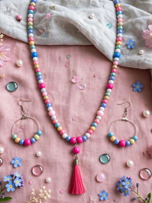 Colorful Wooden Beads Bohemian Tassel Jewelry Set