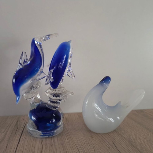 Glass decorative dolphins and bird new, pack of 2 pieces
