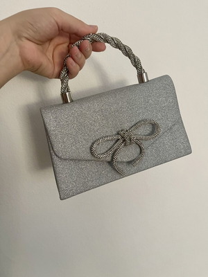 Silver Glitter Evening Clutch Bag Shein Καινούργιο