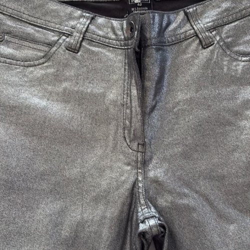 Slim jeans-style pants in silver metallic shade like new, size 42