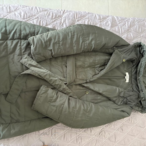 Zini women's long jacket like new, khaki with hood and belt
