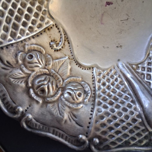 Vintage handmade fondue tray with embossed roses, like new