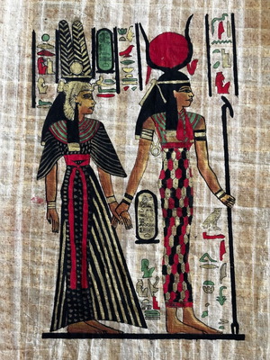 Vintage Egyptian Papyrus with Traditional Mythology Scene