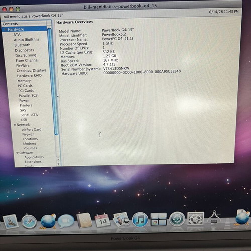 Apple PowerBook G4 15-inch laptop with original charger