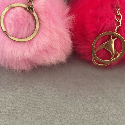 Keychain set used with velvet bunny, mini bag, and fur pom-poms