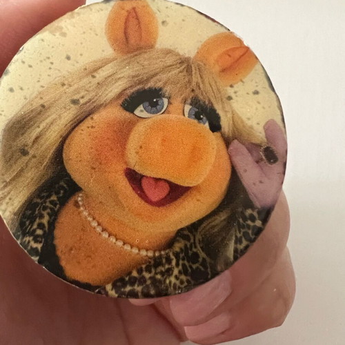 Miss Piggy handmade ring made of wood like new