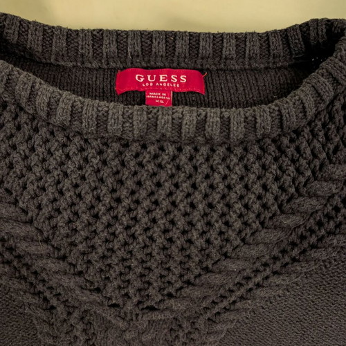 Guess women's sweater used, black with cable knit and puff sleeves