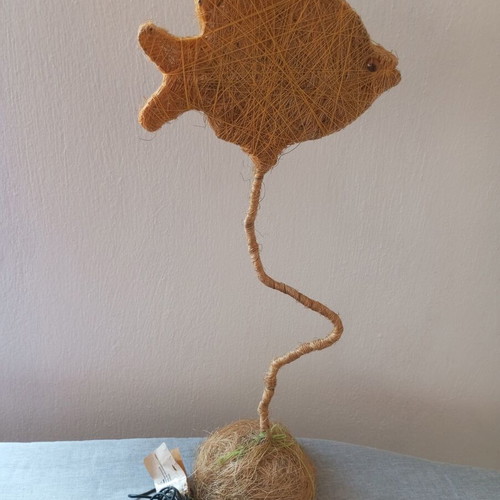 Handmade fish table lamp with rope, boho style