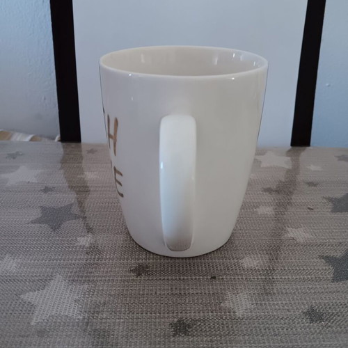 White mug with message like new, "WITH LOVE"