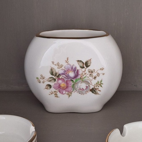 Ceramic set of three pieces with handpainted gold leaf decoration, 1960s