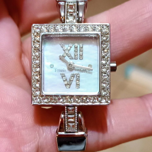 Haurex women's watch like new, white with leather strap and rhinestones