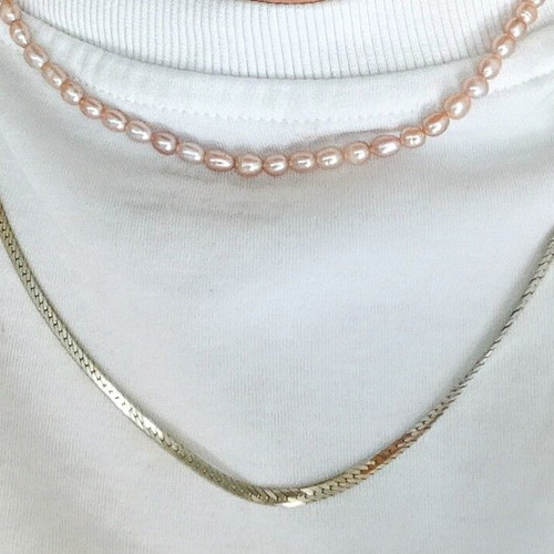 925 Silver Necklace Set used with snake design and vintage pink pearls