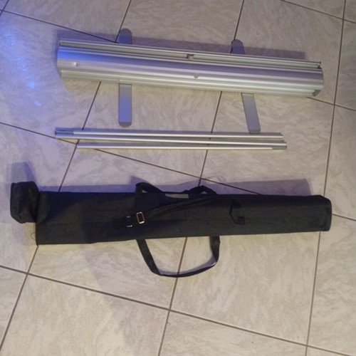 Roll up banner floor standing with aluminum telescopic pole like new