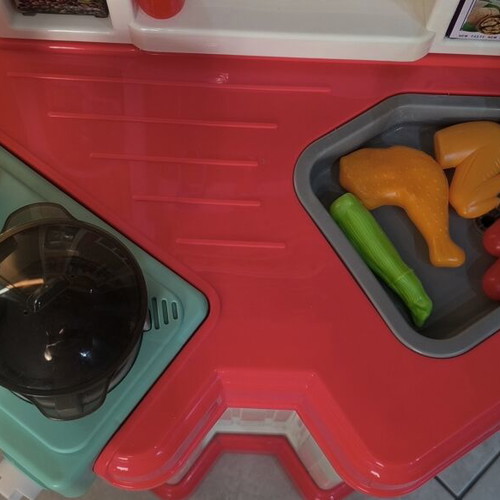 Play Kitchen used, plastic with light, music, and steam