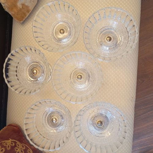 Vintage set of 6 dessert bowls like new, glass with silver base