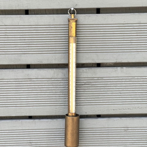 Vintage Brass Laboratory Thermometer with Case 32 cm, used, non-functional