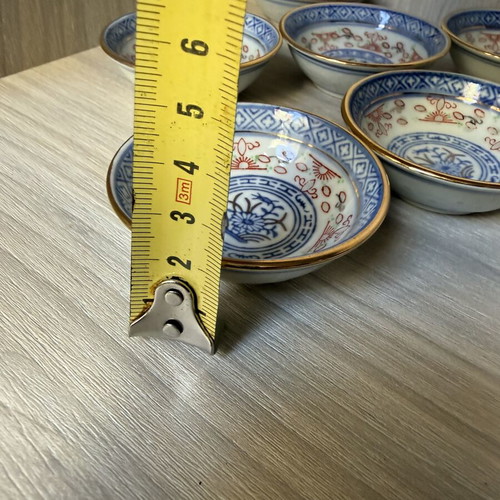 Mini porcelain sauce dishes with rice grain technique, set of 7