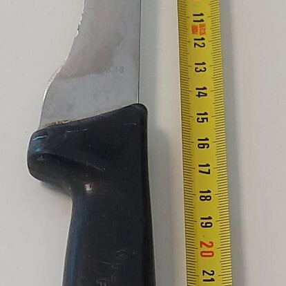 Professional kitchen knives and sharpener set, used