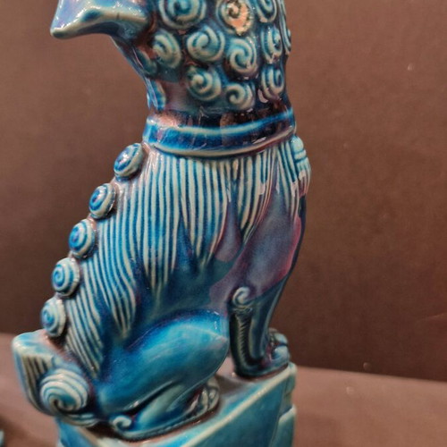 Chinese porcelain Foo dogs 20th century turquoise, like new