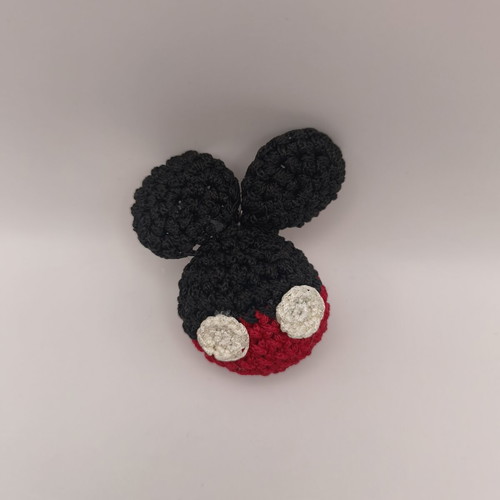Handmade Amigurumi Mickey Mouse Keychain like new, black and red