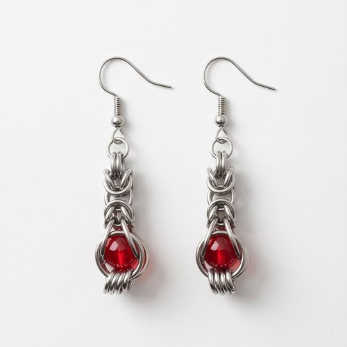 Gothic earrings with red stone, new, stainless steel, hypoallergenic