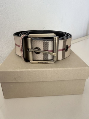 Burberry Vintage Check Beige Leather Belt with Brass Buckle like new