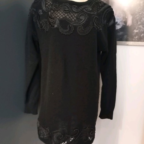 Vintage wool long women's pullover L used, black