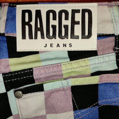 Motherboard Checkered Pixel Print Jeans Ragged Priest like new, multicolor