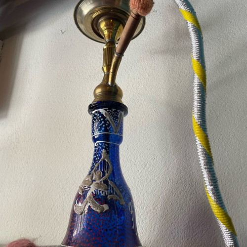Hookah used with blue glass and brass coating