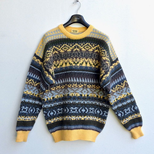 GIPSY Vintage men's jacquard sweater with Scandinavian pattern, size Large
