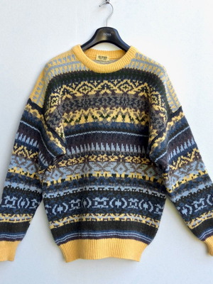 GIPSY Vintage men's jacquard sweater with Scandinavian pattern, size Large