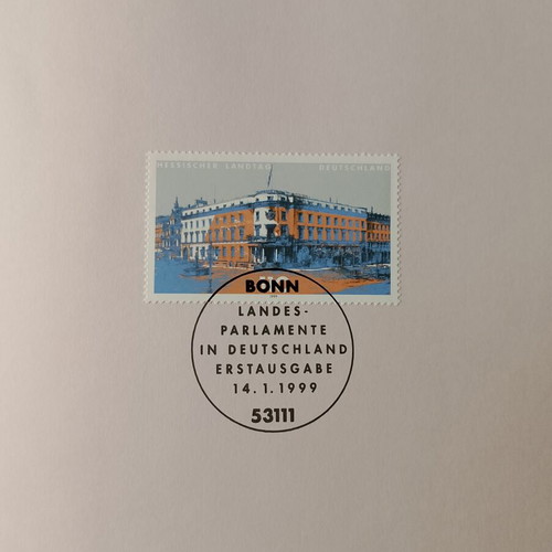 German 1999 stamp with Bonn first day cover, unsealed block